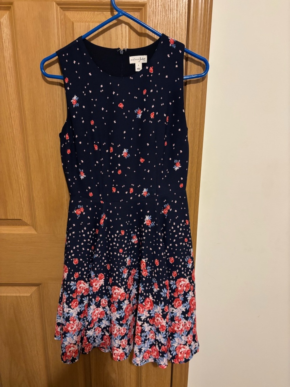 Maison Jules Navy Dress with Red & Light Blue Floral Border